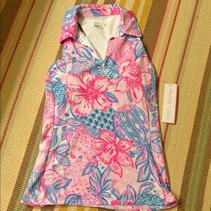 NWT Lilly Pulitzer x Meryl Pink and Blue Floral Collared Athleisure Top XS